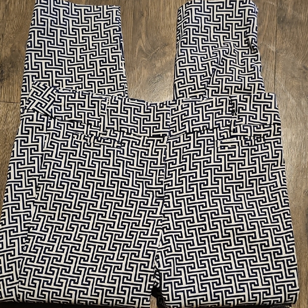 LOFT Pants Navy White Geometric Print Size 4 Marisa Stretch Women Summer